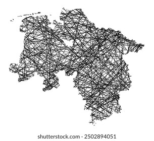 Symbol Map of the Bundesland Niedersachsen (Germany) showing the state with black, crossing lines like Mikado Sticks or a spider web