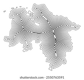 Mapa de símbolos da Bundesland Niedersachsen (Alemanha) mostrando a fronteira do estado tamponada no interior com linhas afiladas pretas