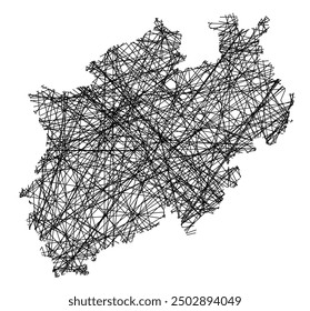 Symbol Map of the Bundesland Nordrhein-Westfalen (Germany) showing the state with black, crossing lines like Mikado Sticks or a spider web