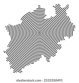 Symbol Map of the Bundesland Nordrhein-Westfalen (Germany) showing the Bundesland with a series of circular black lines on white background