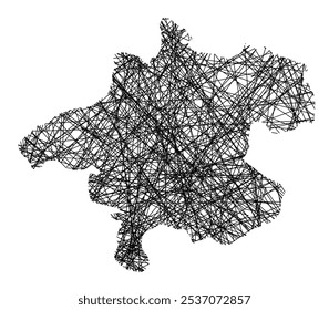 Mapa de símbolos do Oberoesterreich Bundesland (Áustria) mostrando o estado com linhas pretas cruzadas, como paus Mikado ou uma teia de aranha