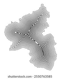 Mapa de símbolos da Bundesland Rheinland-Pfalz (Alemanha) mostrando a fronteira interna do Estado tamponada com linhas afiladas a preto