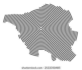 Mapa de símbolos do Land de Saarland (Alemanha) mostrando o Land de Saarland com uma série de linhas negras circulares sobre fundo branco