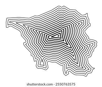 Mapa de símbolos do Land do Sarre (Alemanha) mostrando a fronteira interna do estado tamponada com linhas afiladas pretas