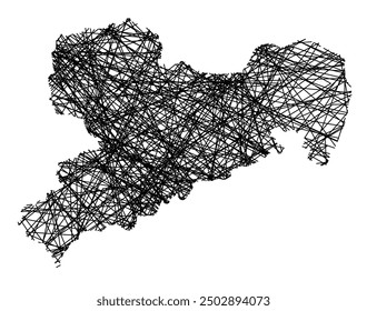 Symbol Map of the Bundesland Sachsen (Germany) showing the state with black, crossing lines like Mikado Sticks or a spider web