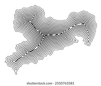 Mapa de símbolos da Bundesland Sachsen (Alemanha) mostrando a fronteira do estado tamponada no interior com linhas afiladas pretas