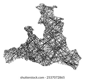 Mapa de símbolos do Bundesland de Salzburgo (Áustria) mostrando o estado com linhas pretas, como paus Mikado ou uma teia de aranha