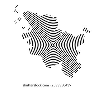 Mapa de símbolos do Bundesland Schleswig-Holstein (Alemanha) mostrando o Bundesland com uma série de linhas negras circulares sobre fundo branco