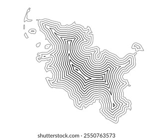 Mapa de símbolos do Bundesland Schleswig-Holstein (Alemanha) mostrando a fronteira interna do estado tamponada com linhas afiladas a preto