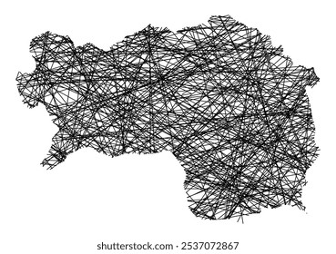 Mapa de símbolos da Bundesland Steiermark (Áustria) mostrando o estado com linhas pretas cruzadas, como paus Mikado ou uma teia de aranha