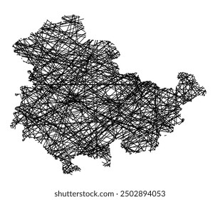 Mapa simbólico del Bundesland de Turingia (Alemania) que muestra el estado con líneas negras y cruzadas como Mikado Sticks o un Web de araña