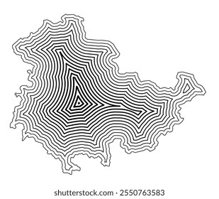 Mapa simbólico del Bundesland de Turingia (Alemania) que muestra la frontera estatal amortiguada en el interior con líneas estrechas negras