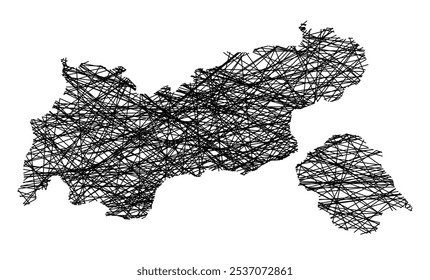 Mapa de símbolos do Tirol Bundesland (Áustria) mostrando o estado com linhas pretas, como paus Mikado ou uma teia de aranha