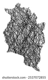 Symbol Map of the Bundesland Vorarlberg (Austria) showing the state with black, crossing lines like Mikado Sticks or a spider web