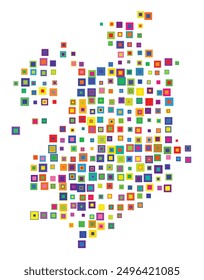 Symbol Map of the Canton Fribourg (Switzerland) showing the Kanton with a pattern of overlapping colorful squares like candies