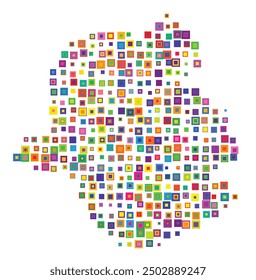 Symbol Map of the Capital Region Brussels (Belgium) showing the territory with a pattern of overlapping colorful squares like candies