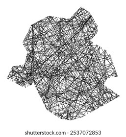 Mapa de símbolos da Região da Capital Bruxelas (Bélgica) mostrando o estado com linhas pretas cruzadas como bengalas Mikado ou teia de aranha