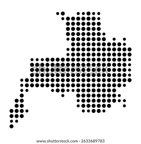 Symbol Map of the city Mühldorf a.Inn (Bayern, Germany) showing the city with a pattern of just a few black dots