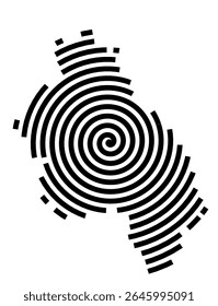 Mapa de símbolos da cidade Abensberg (Baviera, Alemanha) mostrando a cidade com uma linha espiral preta