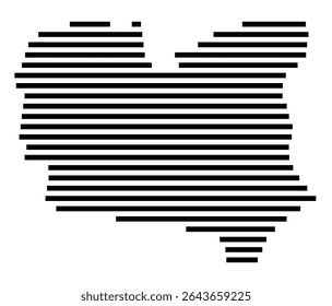 Symbol Map of the city Alpen (Nordrhein-Westfalen, Germany) showing the area of the city with just a few black horizontal lines