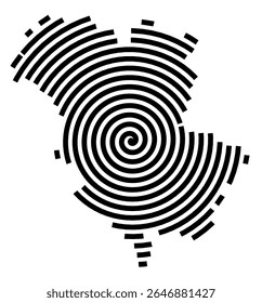 Symbol Map of the city Aue-Bad Schlema (Sachsen, Germany) showing the city with a black spiral line