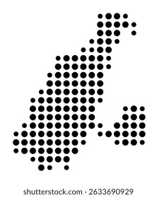 Symbol Map of the city Grünwald (Bayern, Germany) showing the city with a pattern of just a few black dots