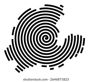 Symbol Map of the city Mömbris (Bayern, Germany) showing the city with a black spiral line