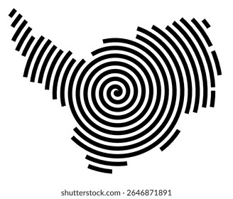 Mapa de símbolos da cidade Vöhringen (Bayern, Alemanha) mostrando a cidade com uma linha espiral preta