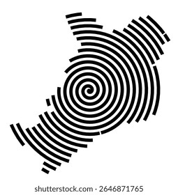 Mapa de símbolos da cidade Beckingen (Saarland, Alemanha) mostrando a cidade com uma linha espiral preta