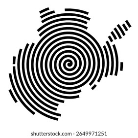 Symbol Map of the city Bendorf (Rheinland-Pfalz, Germany) showing the city with a black spiral line
