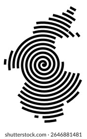 Symbol Map of the city Bexbach (Saarland, Germany) showing the city with a black spiral line