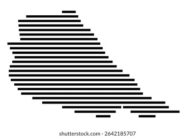 Symbol Map of the city Bischofsheim (Hessen, Germany) showing the area of the city with just a few black horizontal lines