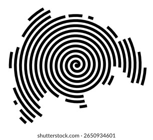 Symbol Map of the city Bobenheim-Roxheim (Rheinland-Pfalz, Germany) showing the city with a black spiral line