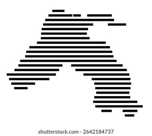 Symbol Map of the city Boppard (Rheinland-Pfalz, Germany) showing the area of the city with just a few black horizontal lines