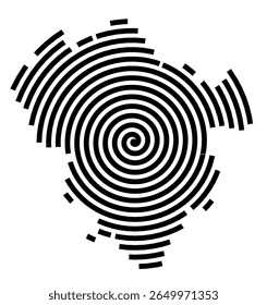 Mapa de símbolos da cidade Borken (Hessen, Alemanha) mostrando a cidade com uma linha espiral preta