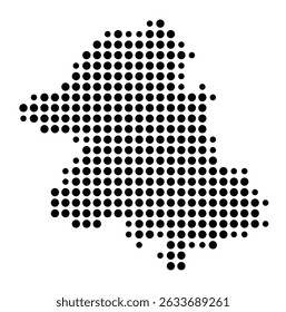 Symbol Map of the city Angermünde (Brandenburg, Germany) showing the city with a pattern of just a few black dots