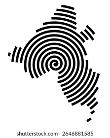 Symbol Map of the city Oberkrämer (Brandenburg, Germany) showing the city with a black spiral line