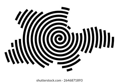 Mapa de símbolos da cidade Buchloe (Bayern, Germany) mostrando a cidade com uma linha espiral preta