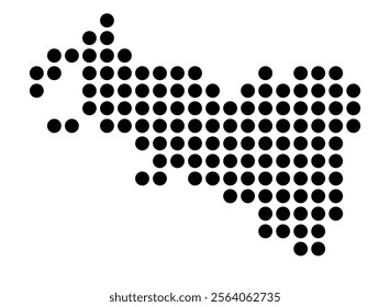 Symbol Map of the City Cherbourg-en-Cotentin (France) showing the city with a pattern of just a few black dots