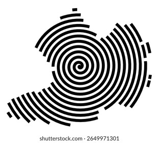 Mapa de símbolos da cidade Dillenburg (Hessen, Alemanha) mostrando a cidade com uma linha espiral preta
