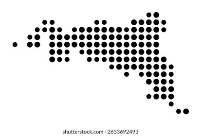 Mapa de símbolos da cidade Donaueschingen (Baden-Württemberg, Alemanha) mostrando a cidade com um padrão de apenas alguns pontos pretos