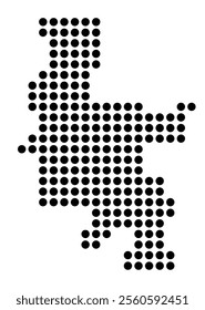 Symbol Map of the City Duesseldorf (Germany) showing the city with a pattern of just a few black dots