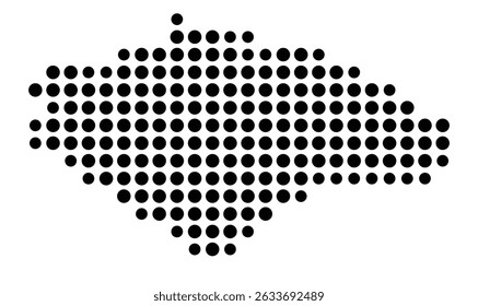 Mapa de símbolos da cidade Durmersheim (Baden-Württemberg, Alemanha) mostrando a cidade com um padrão de apenas alguns pontos pretos