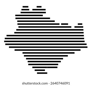 Symbol Map of the city Eningen unter Achalm (Baden-Württemberg, Germany) showing the area of the city with just a few black horizontal lines