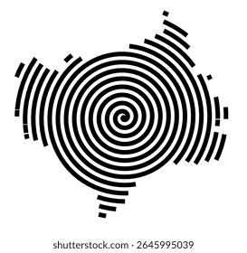 Symbol Map of the city Essenbach (Bayern, Germany) showing the city with a black spiral line