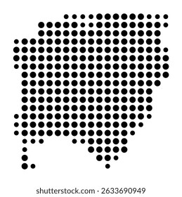 Symbol Map of the city Garching b.München (Bayern, Germany) showing the city with a pattern of just a few black dots