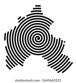 Mapa de símbolos da cidade Geisenfeld (Bayern, Alemanha) mostrando a cidade com uma linha espiral preta
