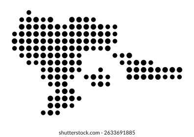 Mapa de símbolos da cidade Müllheim (Baden-Württemberg, Alemanha) mostrando a cidade com um padrão de apenas alguns pontos pretos