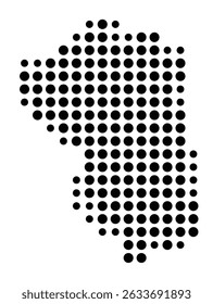 Mapa de símbolos da cidade Möglingen (Baden-Württemberg, Alemanha) mostrando a cidade com um padrão de apenas alguns pontos pretos