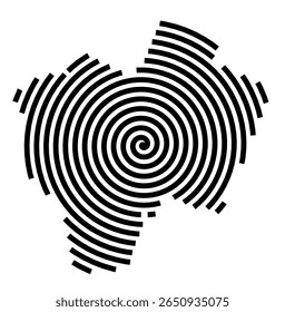 Mapa de símbolos da cidade Waghäusel (Baden-Württemberg, Alemanha) mostrando a cidade com uma linha espiral preta